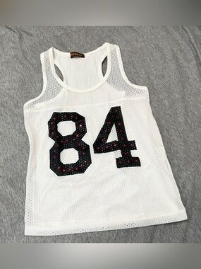 Moussy White Mesh Tank with Red Studs Y2K